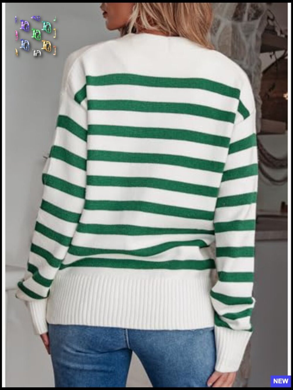 Lightweight Striped Cardigan V-Neck Open Front Button Down Knit Sweater - Picture 5 of 7